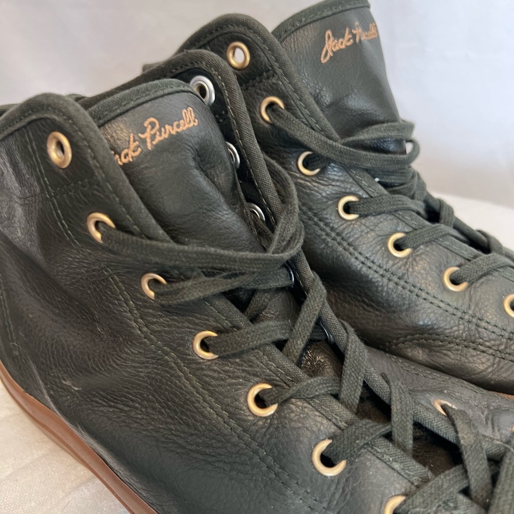 Jack Percell Leather Converse Dark Green and Brown High-Top Sneakers - Picture 3 of 10